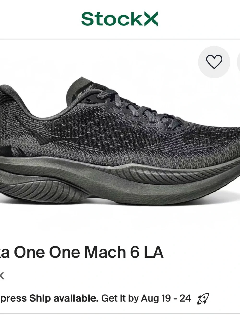Hoka Mach 6 LA Men’s Running Shoe - Black/Gray Size 11 - Brand new!